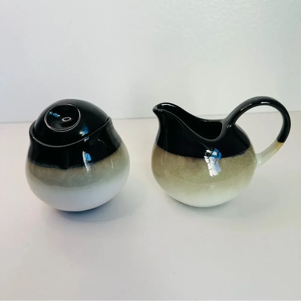Sango Nova Black 4932 Creamer Pitcher & Sugar Dish w/ Lid - Tea/Coffee Flea Bite